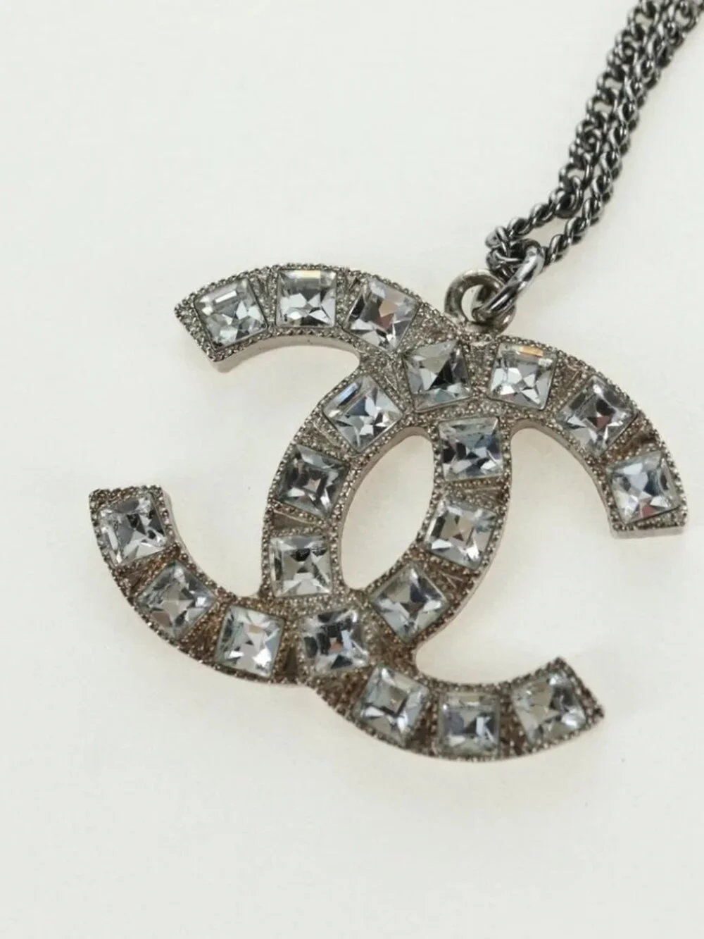 CHANEL COCO Mark Necklace metal Silver CC Auth 175104M